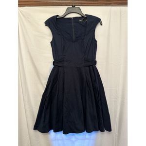 ASOS Cotton‎ Blend Navy Blue Sleeveless V Neck Dress Cap Sleeve Zip Size 2